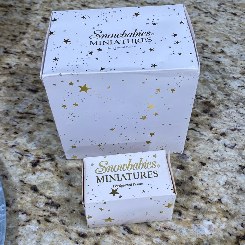 Vintage 90s Dept 56 Snowbabies Miniatures Pewter 2 Pc Bundle In Box - Picture 14 of 16